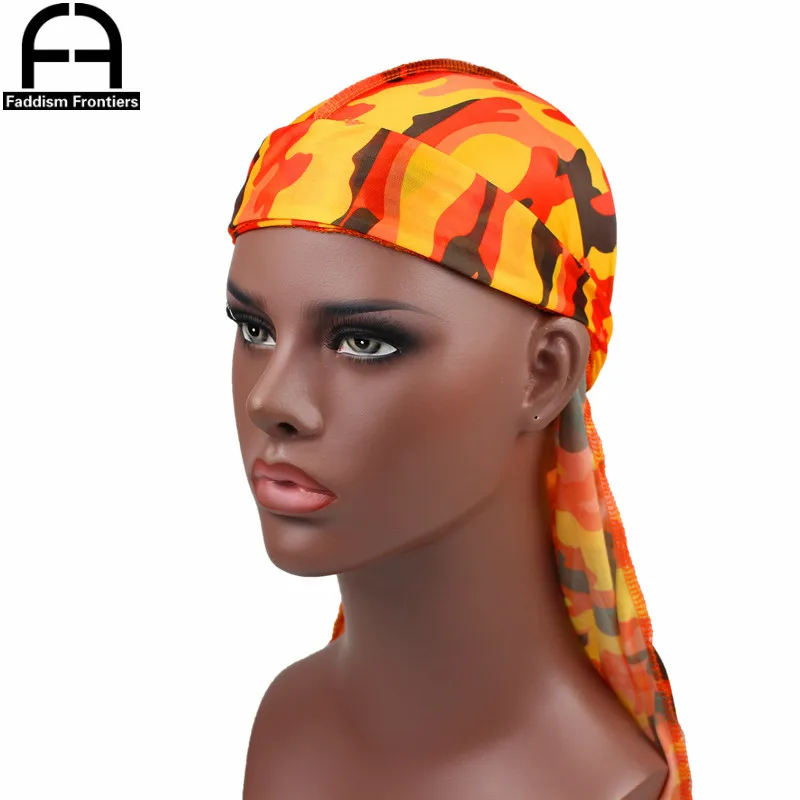 Fashion Camo Men's Silky Durags Turban Print Men Silk Durag Headwear Bandans Headband Hair Accessories Pirate Hat Waves Rags