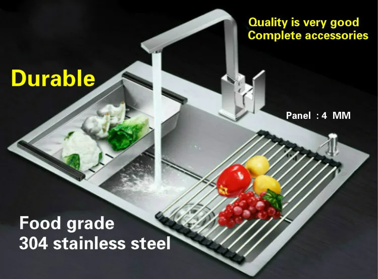 Tangwu 4 mm thick handmade kitchen sink Food-grade 304 stainless steel small single slot thickening 45x40/48x40/50x43x22 cm