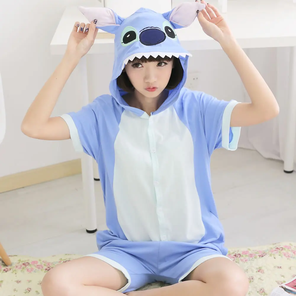 Kigurumi Onesie Unisex Adult Blue Stitch Pajamas Costume Animal Cosplay Short Sleeve  Cartoon  Sleepwear