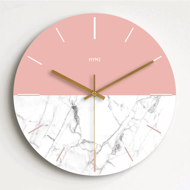 Wooden Wall Clocks Modern Living Room Home Wall Decor Round Wood Silent Hanging Clock Pink and White 10/12/14/16 Inch