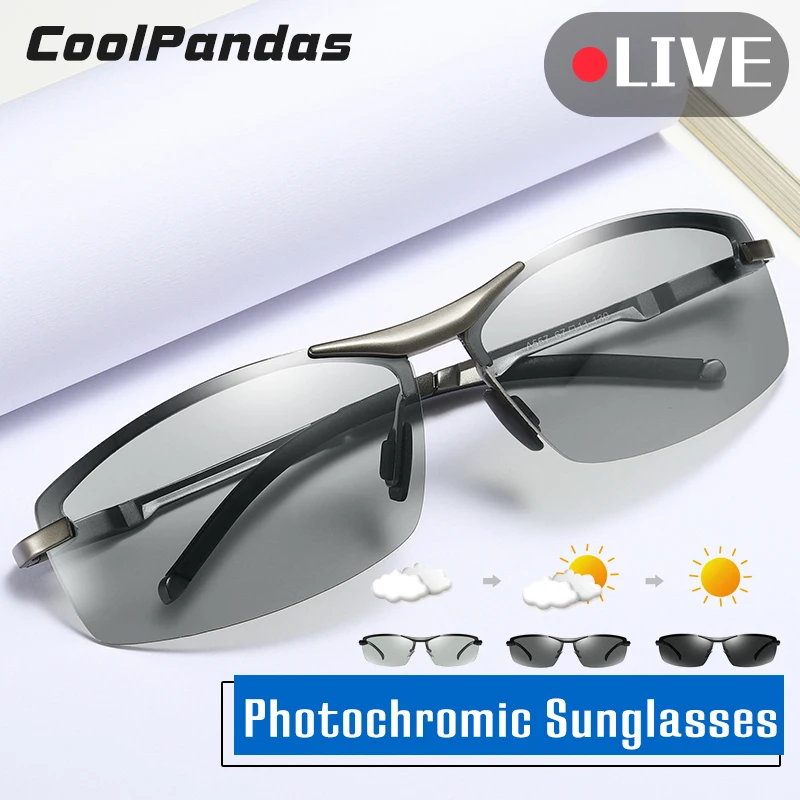 

Intelligent Photochromic Rimless Sunglasses Men Polarized Discoloration Women Driving Sun glasses lunettes de soleil homme UV400