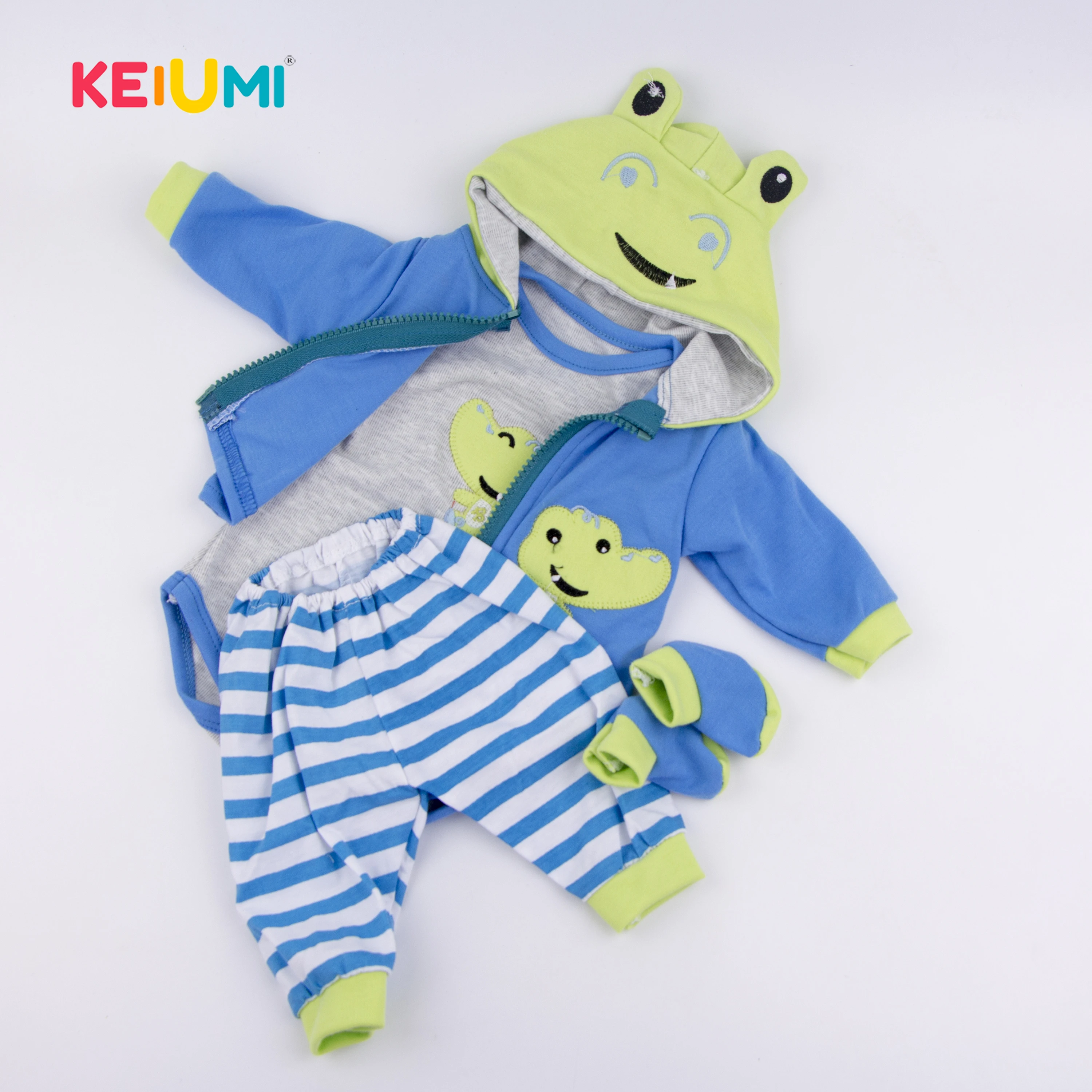 Cartoon Baby Boy Doll Clothes Sets Suit for 17 inch Reborn Baby Doll With Frog Hat Clothes Fashion Doll Clothes Sets