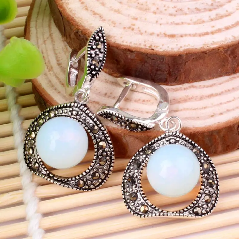 10mm Round Stone Beads Cat Eye Opal Jades Aagtes Trendy Fashion Dandle Huggie For Woman Christmas Gift Earring 1 Pair