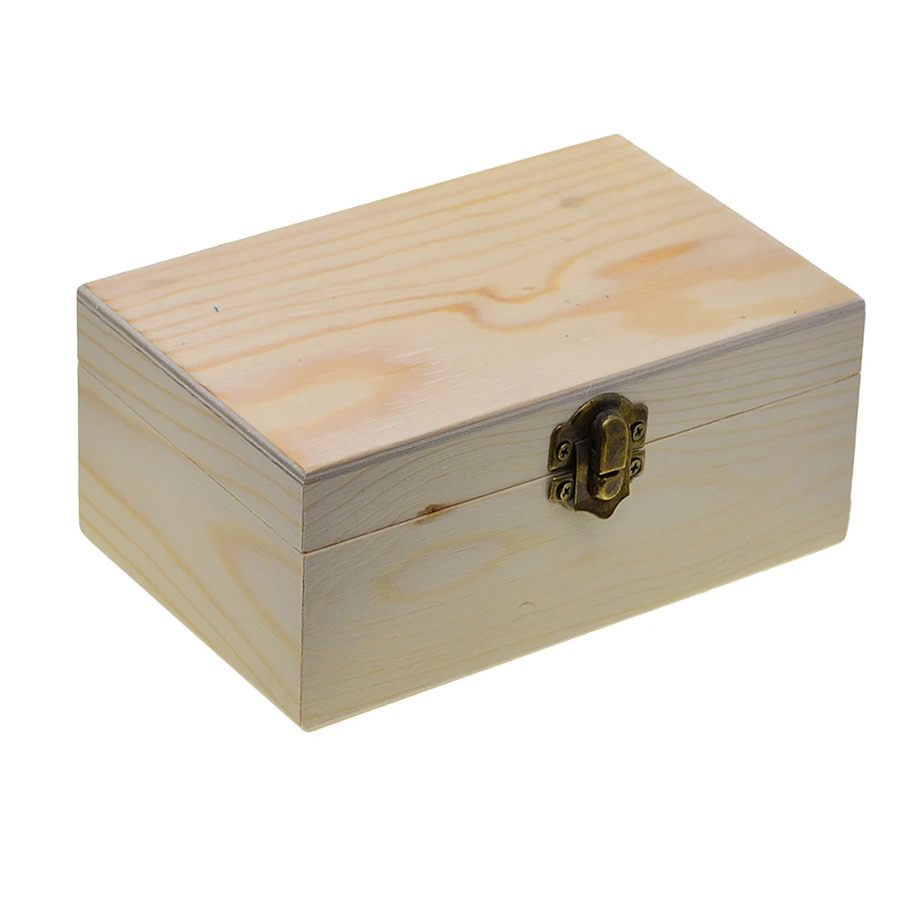 Large Wooden Box Storage Plain Wood Jewel Box Case With Lid Lock 150x98x69mm Painting Stainin