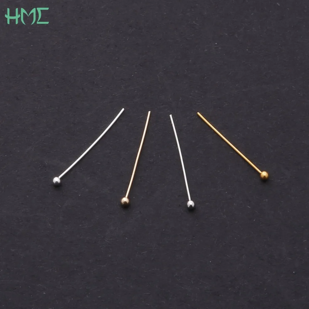 500 pz/lotto 20x0.5 millimetri Argento Oro KC Oro Rhodium di Rame Testa A Sfera Spilli Aghi Per Perline Orecchino Gioielli che fanno Accessori FAI DA TE