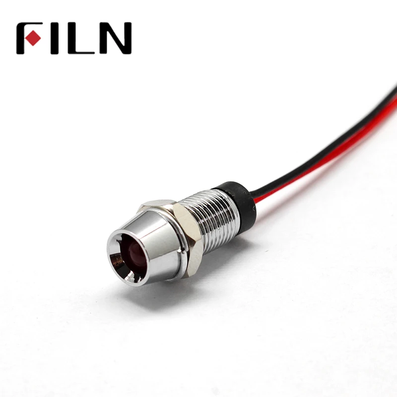 8mm 3v 6v 12v 24v Metal LED Pilot Panel Dash Signal Indicator Warning light 20cm cable Chrome Finished Car Boat Marine