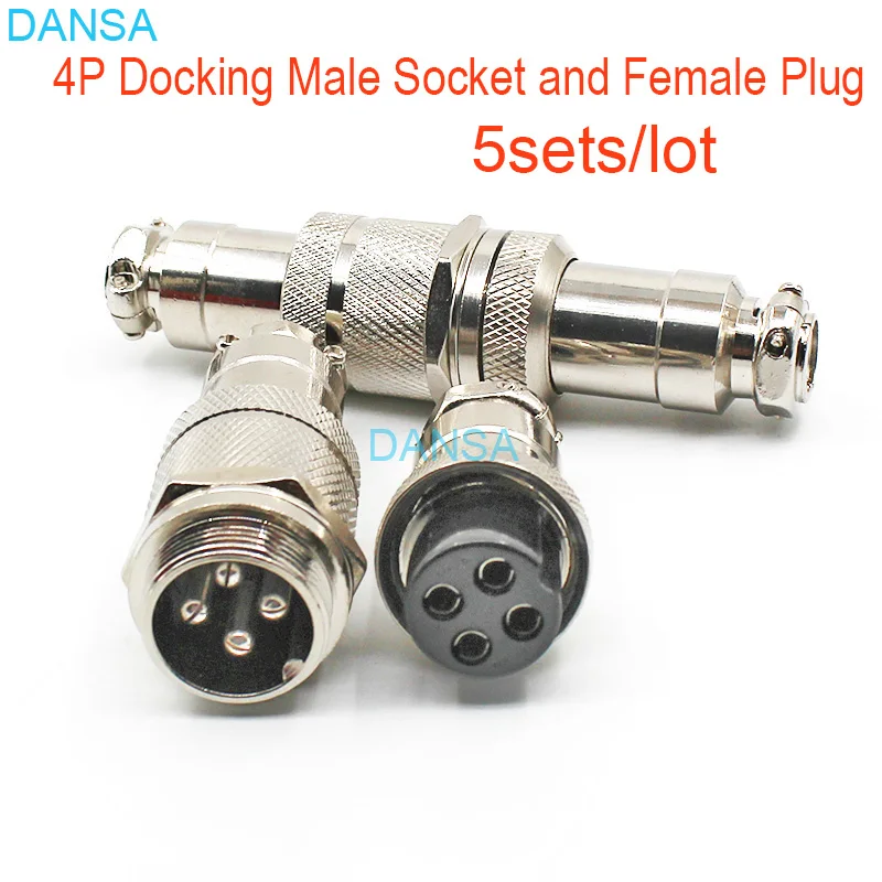 5pcs GX20 4 Pin 4P Aviation Plug M20 20mm Docking and Public Male Socket Female Plug Of Cable Metal Chassis Connector