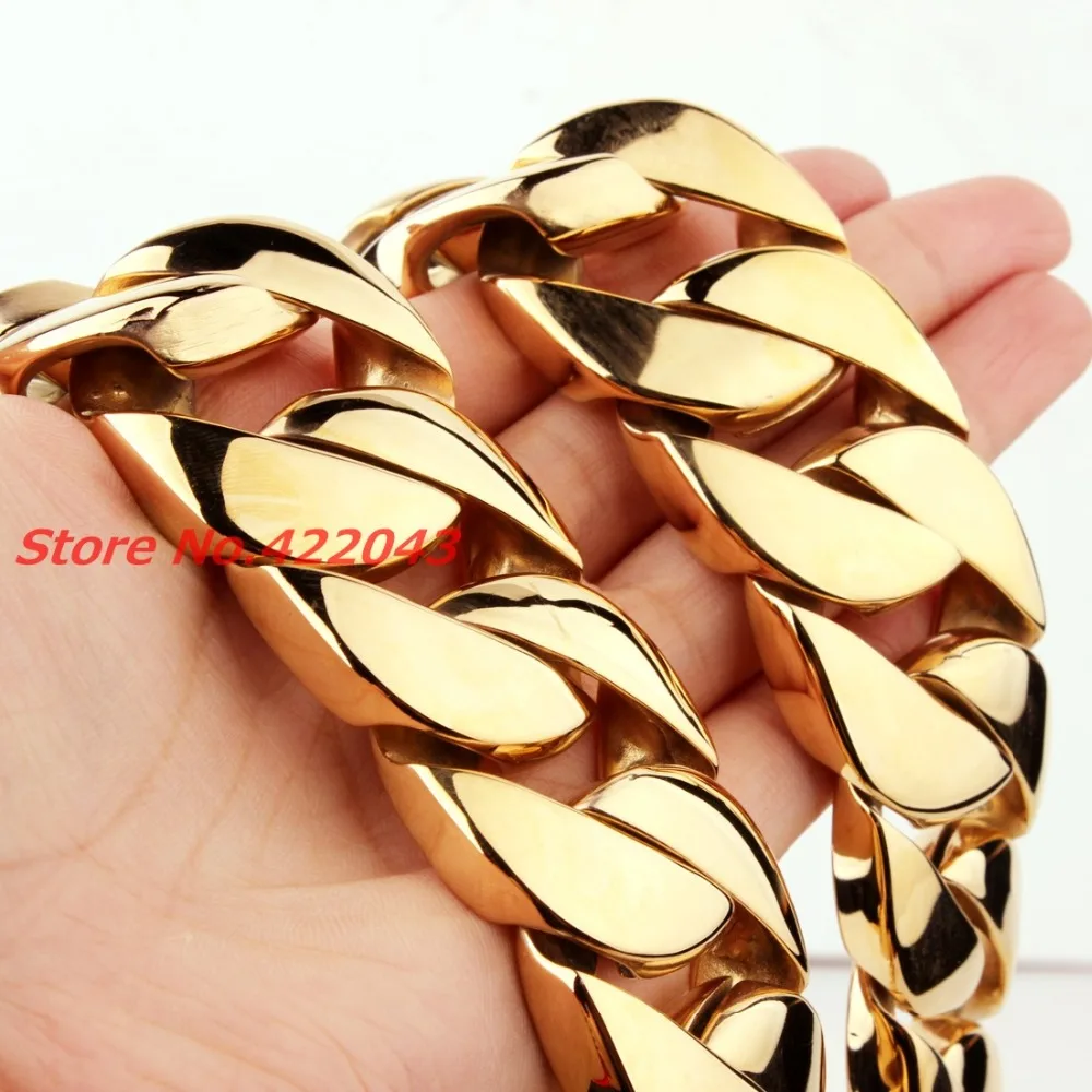 New Fashion Jewelry 31MM Super Heavy Thick Mens Chain Flat Round Curb Cuban Gold Color 316L Stainless Steel Necklace 28