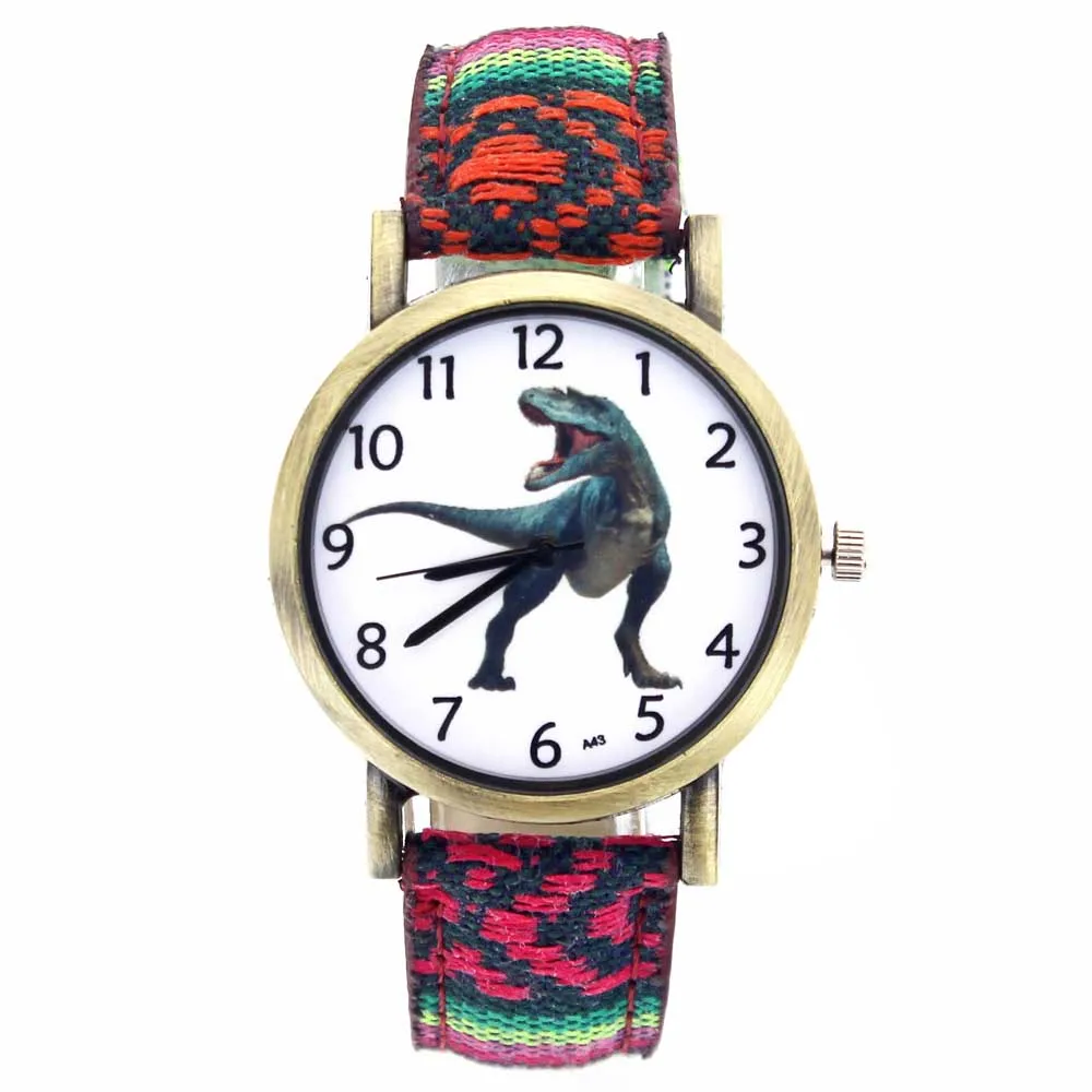 Dinosaur Jurassic Tyrannosaurus Rex Dragon Pattern Fashion Casual Men Women Canvas Cloth Strap Sport Analog Quartz Watch