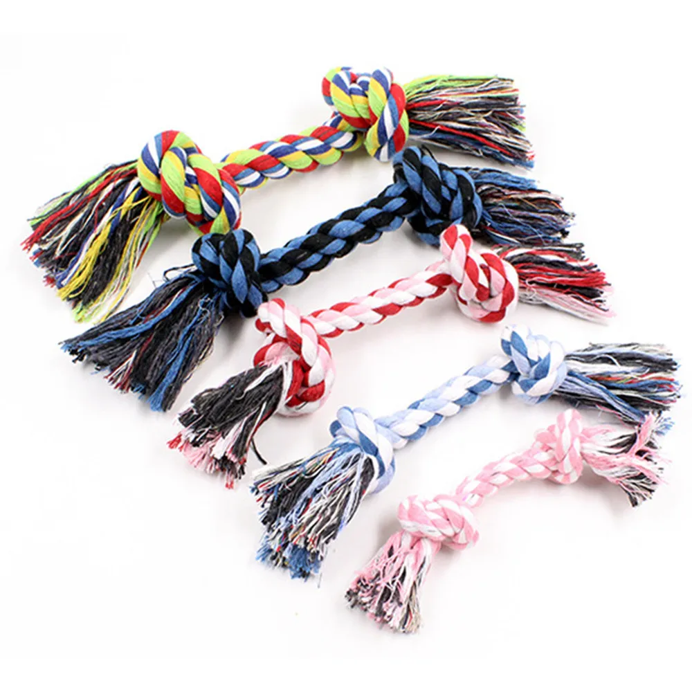 1pcs Pets Dogs Pet Supplies Pet Dog Puppy Cotton Chew Knot Toy Durable Braided Bone Rope 18cm Funny Tool (Random Color)