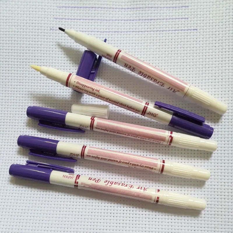 

JHG Two Side Purple Air Erasable Pen With Eraser 5 Pcs Fabric Paint Marker Auto-Vanishing Pen Markers Replace Tailor's Chalk Pen