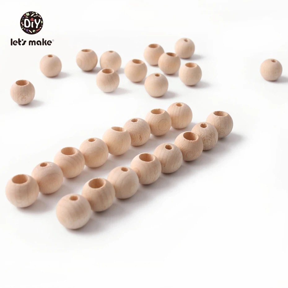 Let\'s make 25pcs Wooden Beads 12mm Natural Ball Spacer Beads Baby Products Accessories Teething Necklace Wooden Baby Teether