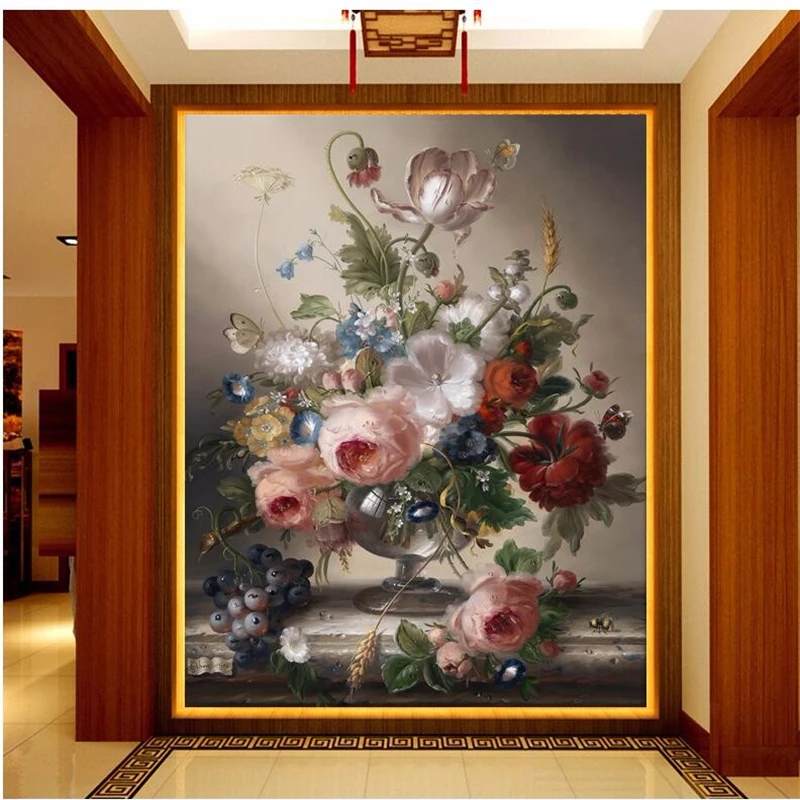 custom photo quality flash silver cloth Simple romantic wallpapers for living room decorative painting noble vase large 3D mural