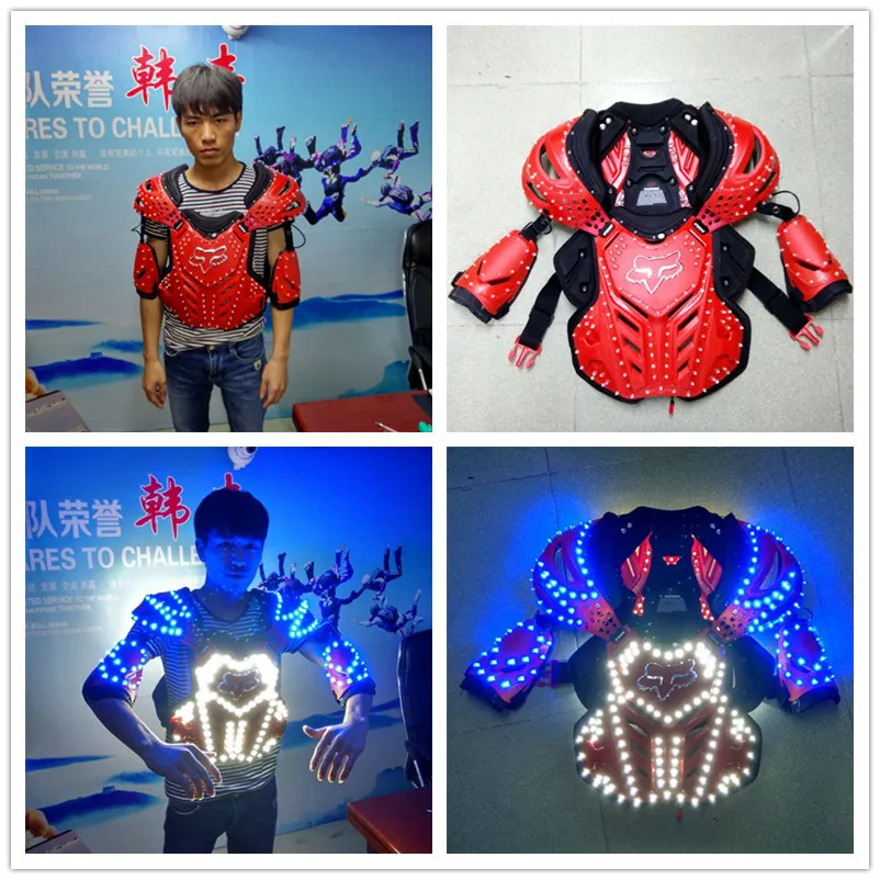 High quality red body color rubber LED glowing white blue color LED armor costumes for dj dancing performance