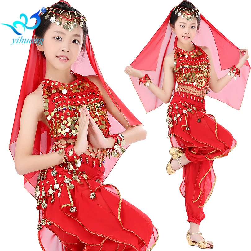 Kids Halloween Costume Girls Belly Dancing Performance Wear Dress Oriental Belly Dance Indian Dance Clothing Sequin Set