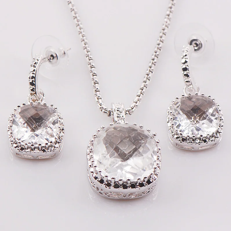 

New White Crystal Zircon Woman 925 Sterling Silver Crystal Pendant Earrings TT436