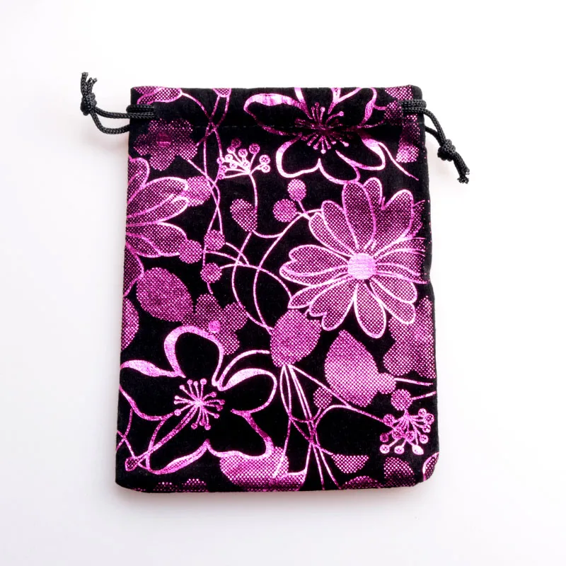 

200pcs 8x10cm/10x14cm Small Velvet Bag Wedding Decoration Pouch Flower Print Jewelry Candy Packaging Bags Drawstring Gift Bag