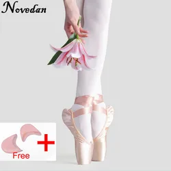 New Satin Canvas Pointe Shoes With Ribbon And Gel Toe Pad Girls Women's Pink Professional Ballet Dance Pointe Toe Shoes