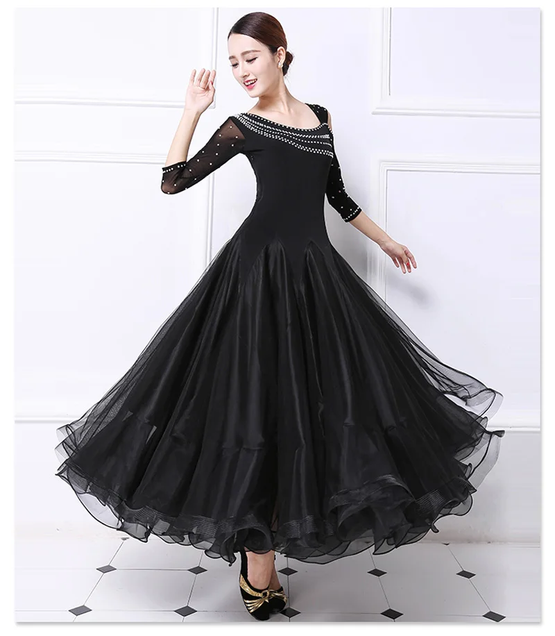 Robe de danse pour concours de salle de bal, Costume de danse Tango Flamenco pour femmes, robe de valse noire de haute qualité, nouvelle collection d'été