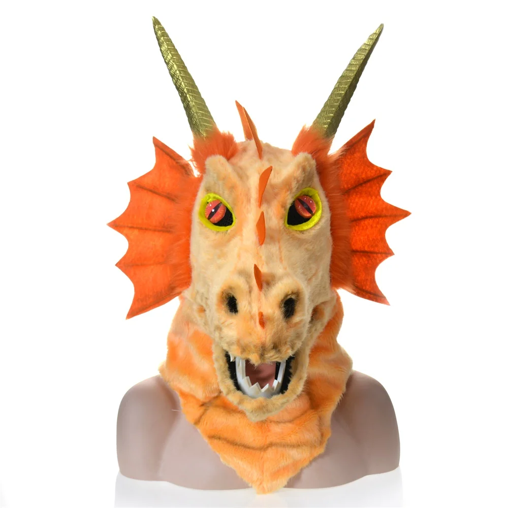 

2022 HUITAI INITATION ANIMAL HANDMADE PARADE MOVING JAW MASK ORANGE DARGON COSTUME-MASKS PERFORMING PROPS