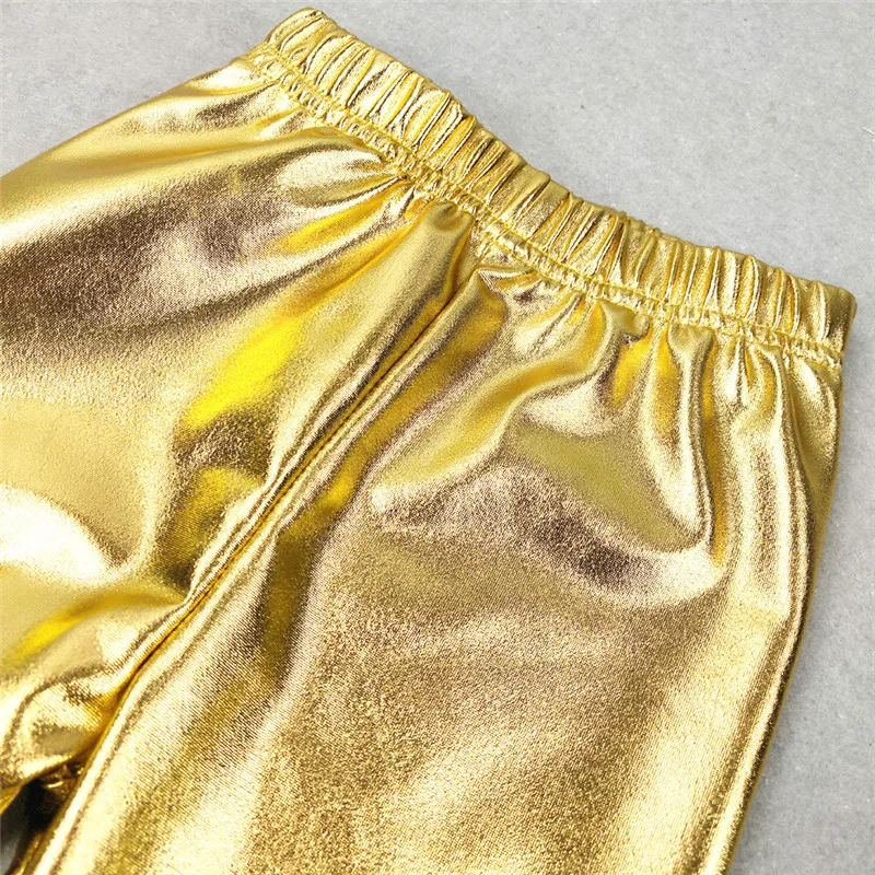 Autumn Summer Children Kids Girls Leggings Shiny Gold Silver Skinny Punk Pants Boys Trousers Baby Clothes for 3-12Years
