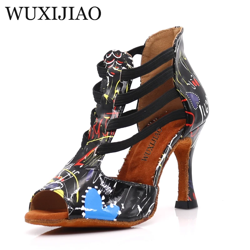 

WUXIJIAO Dance Shoes Latin Woman Black and white colorful PU Salsa Dancing Shoes Glitter Professional Dance Shoes Ballroom Soft