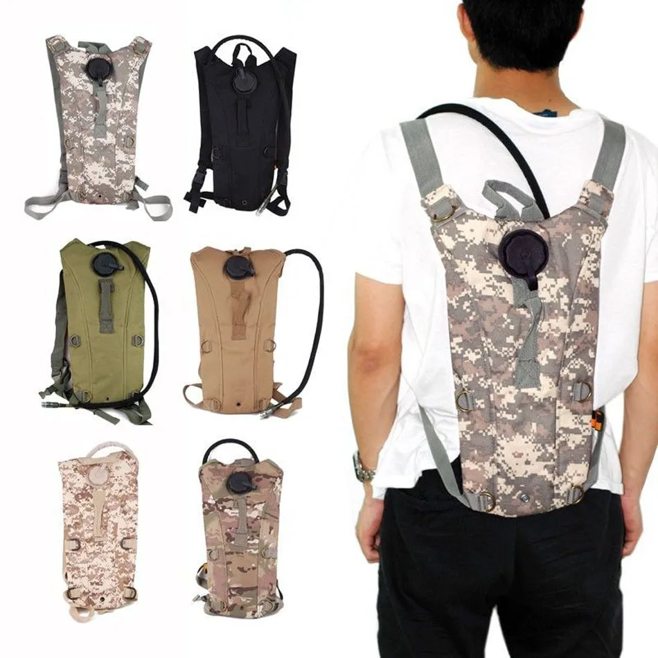 Outdoor 2.5L Hydration Pack Tactical Molle Water Bag Assault Backpack Hiking Sport Pouch with Bladder Tan-MH024