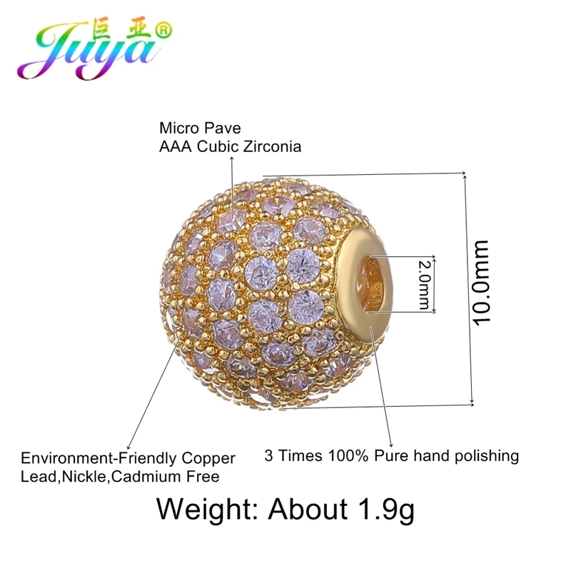 Juya Handmade Women\'s Jewelry Beads Decorative 10mm Beads Micro Pave Zircon Hollow Charm Beads For DIY Earrings Bracelets Making