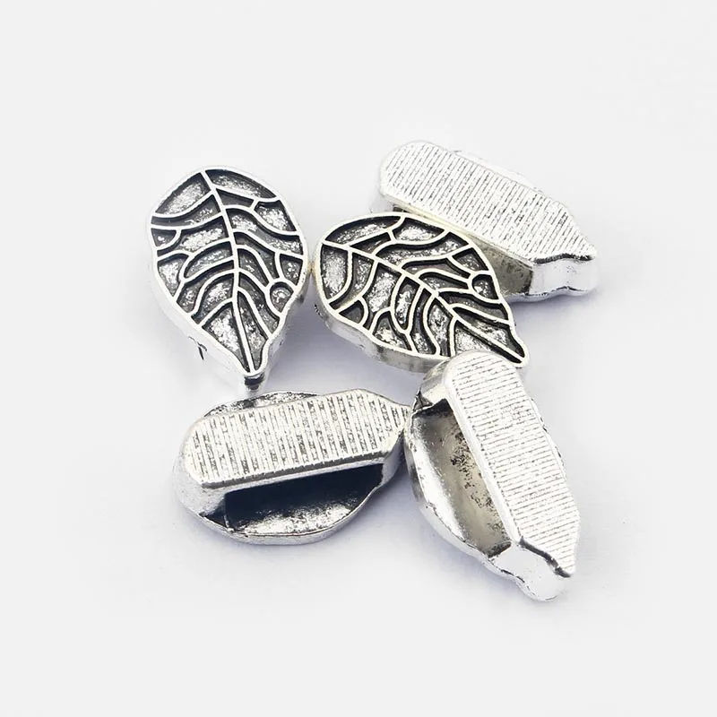 20 Pcs Antique  Leaf Tone Slider Spacer Bead For Flat Leather Bracelet Making