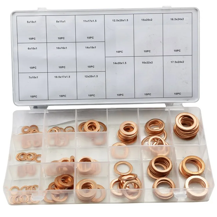 

Milda 150pcs 15 Sizes Metric Copper Flat Ring Washers Gaskets Assortment Set Kit tool set