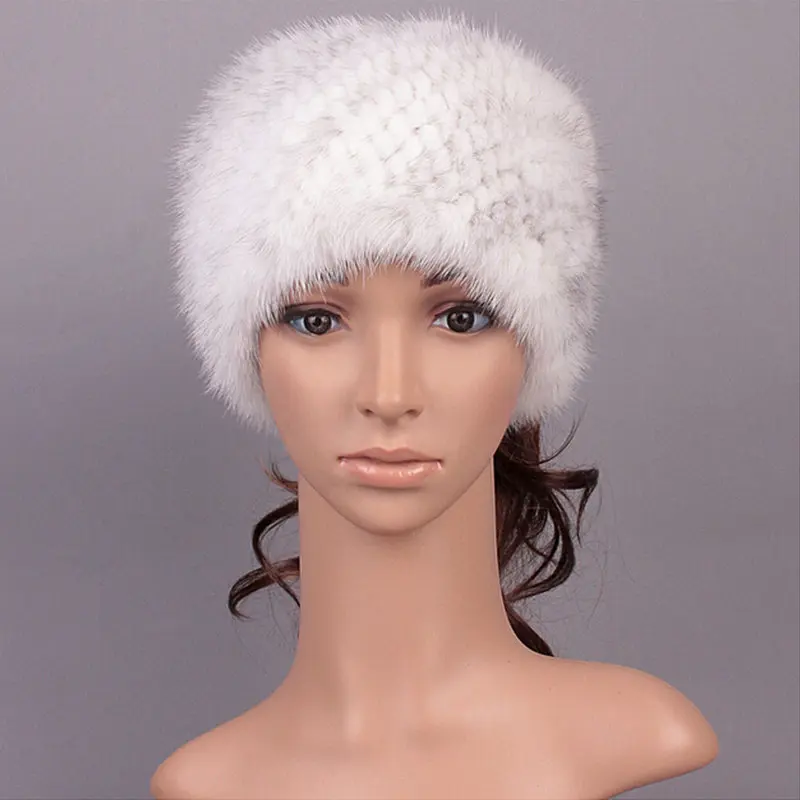 Plaid New arrival 2 Use Cap Knitted Scarf & Winter Hats for Women Real Mink Fur Winter Hat Knitted Warm Natural Mink Fur Scarves