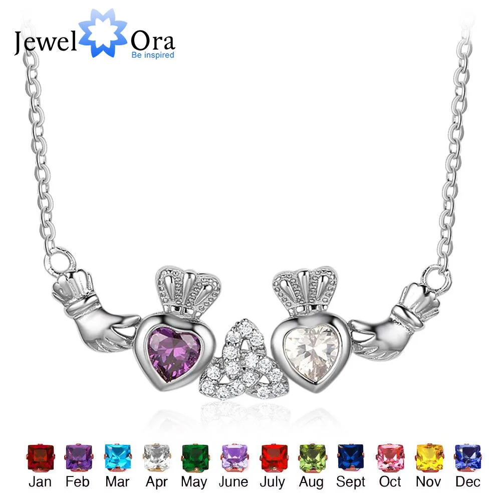 925 Sterling Silver Claddagh Necklace&Pendants 2 Heart Crown Customized Stones Necklace Irish Friendship Gift JewelOra NE101916