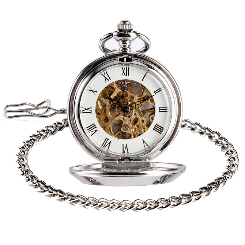 Xmas Gift Classic Vintage Mechanical Pocket Watch Communism Badge Hammer Star Russian Soviet Hand Wind Luxury Silver with Chain