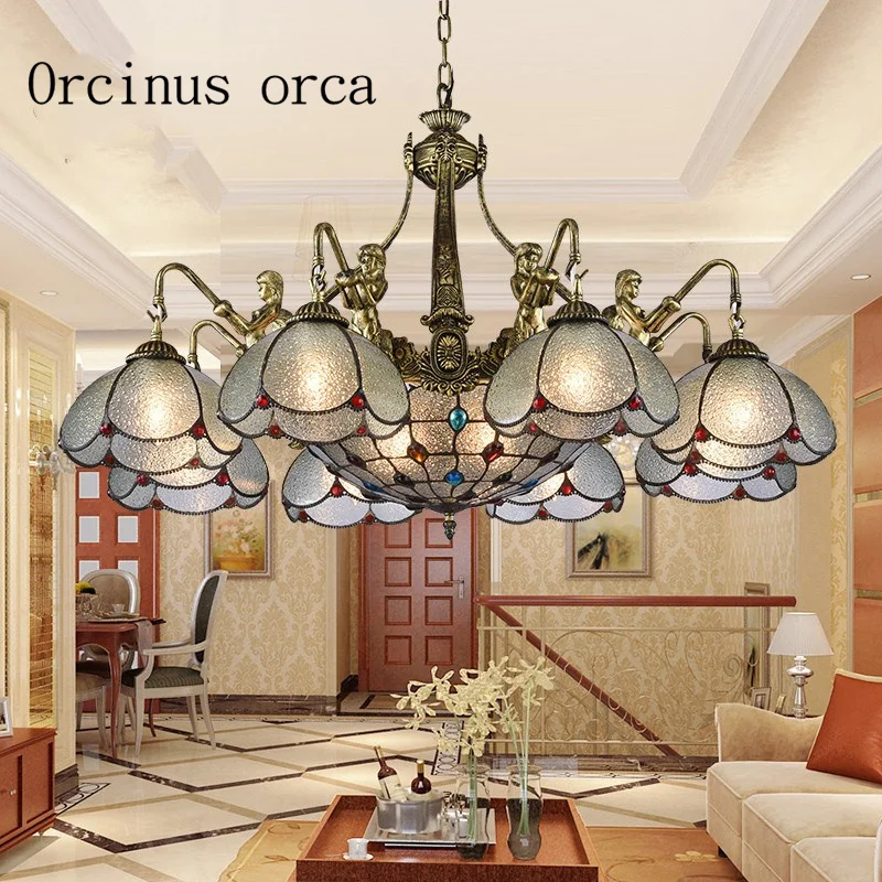 

European style luxury retro chandelier living room Mediterranean style rural glass chandelier free shipping