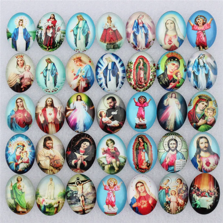 30x40 مللي متر عشوائي مختلط المسيح الملاك العذراء مريم العذراء. البيضاوي الزجاج كابوشون Flatback الصورة قاعدة صينية فارغة اكسسوارات 5 قطعة #3