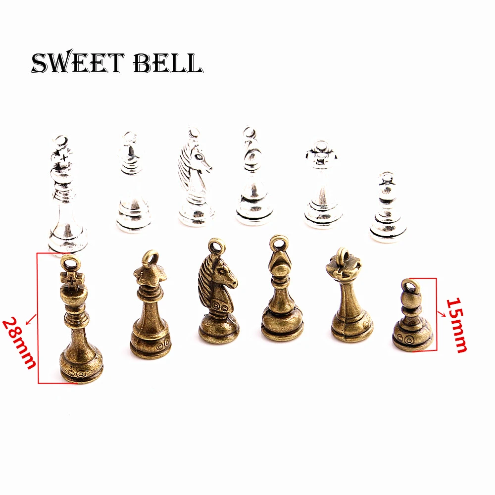 SWEET BELL 6set Fashion two color  Metal Zinc Alloy Chess Pendant Charms For DIY Jewelry Charms Making D6190