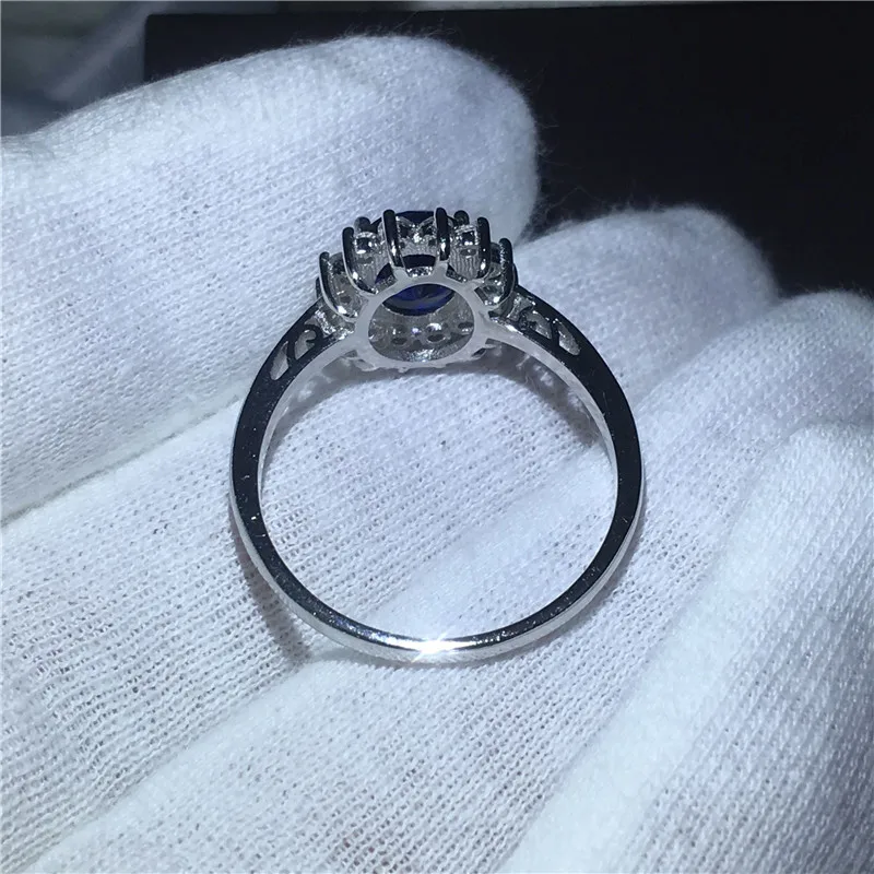 Vecalon Fine Jewelry 100% Real 925 Sterling Silver ring 5A Blue Zircon Cz Diana Engagement wedding Band rings for women Bridal