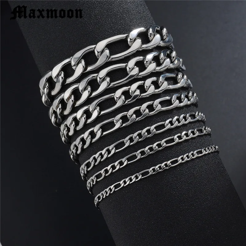 

Maxmoon Bracelets For Men Women 3/5/7/9/11mm Silver Color Stainless Steel Curb Cuban Link Chain Bracelets Party Jewelry Gift