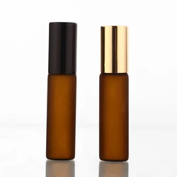 Flcopropriété Roll-on en Verre Dépoli Ambre avec Boule en Métal, Flacons d'Huile Essentielle, Rouleau Marron, Mince, 5ml, 50 Pièces/Lot