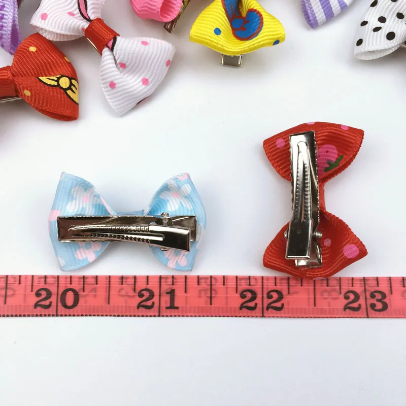 (100 pieces/lot) Cute Handmade Pet Hair Grooming Accessories 73 Colors Boutique Ribbon Dog Cat Hair Bows With Metal Clips