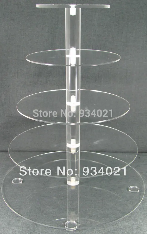 4 mm 5 Tier Round Acrylic Wedding Cake Stands, Party Cup Cake Holders