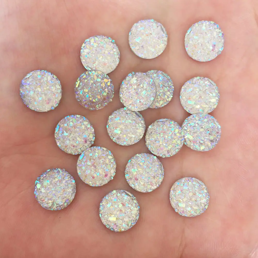 100pcs AB Resin Bling Convex surface Ore 10mm Round flatback rhinestone Ornaments DIY  Wedding appliques craft SW64