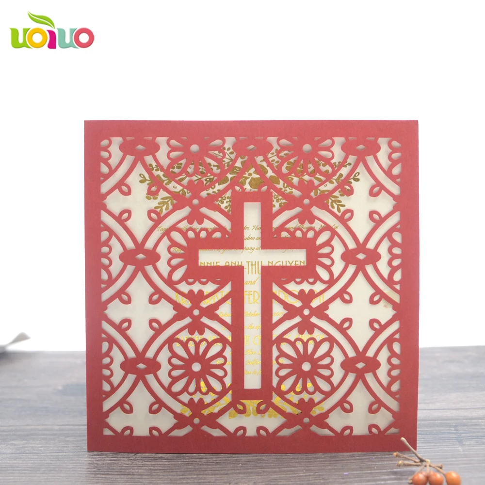 Laser Cut Cross Design Invitation Card for Christmas, Muslim Wedding, with Blank Inner Paper and Envelop, 10pcs