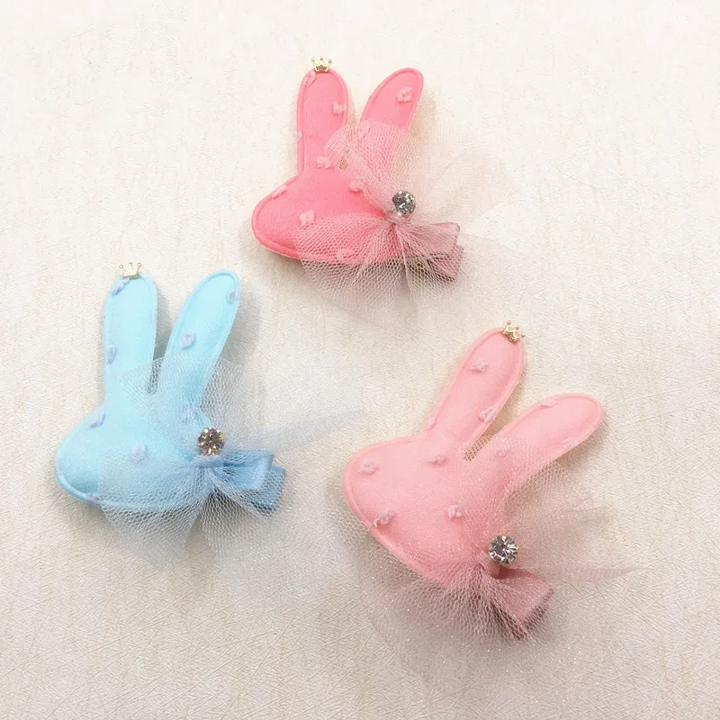 Boutique 10pcs Fashion Cute Lace Rabbit Hairpins Solid Gemstone Bowknot Bunny Hair Clips Princess Easter Hair Accessories