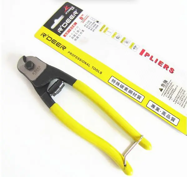 R'DEER made in hongkong 200mm Chrome Vanadium Steel 8-Inch Wire Rope Cutter with Yellow Handle NO.RT-H08 freeshipping