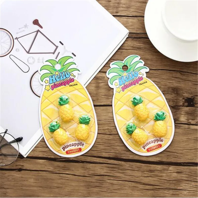 

3PCS/Lots Creative Simulation Big Pineapple Stereo Modeling Eraser Cartoon Fruit Rubber Student Learning Products