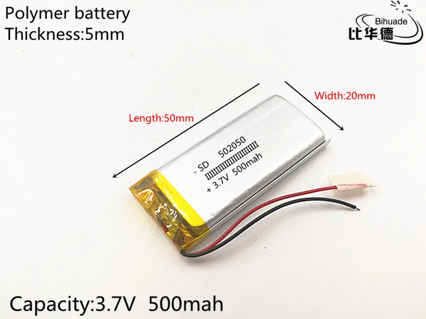 1pcs/lot 3.7V 500mAh 502050 Lithium Polymer Li-Po li ion Rechargeable Battery cells For Mp3 MP4 MP5 toy mobile bluetooth