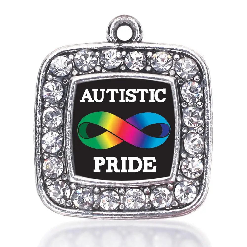 AUTISTIC PRIDE SQUARE CHARM ANTIQUE SILVER PLATED CRYSTAL JEWELRY