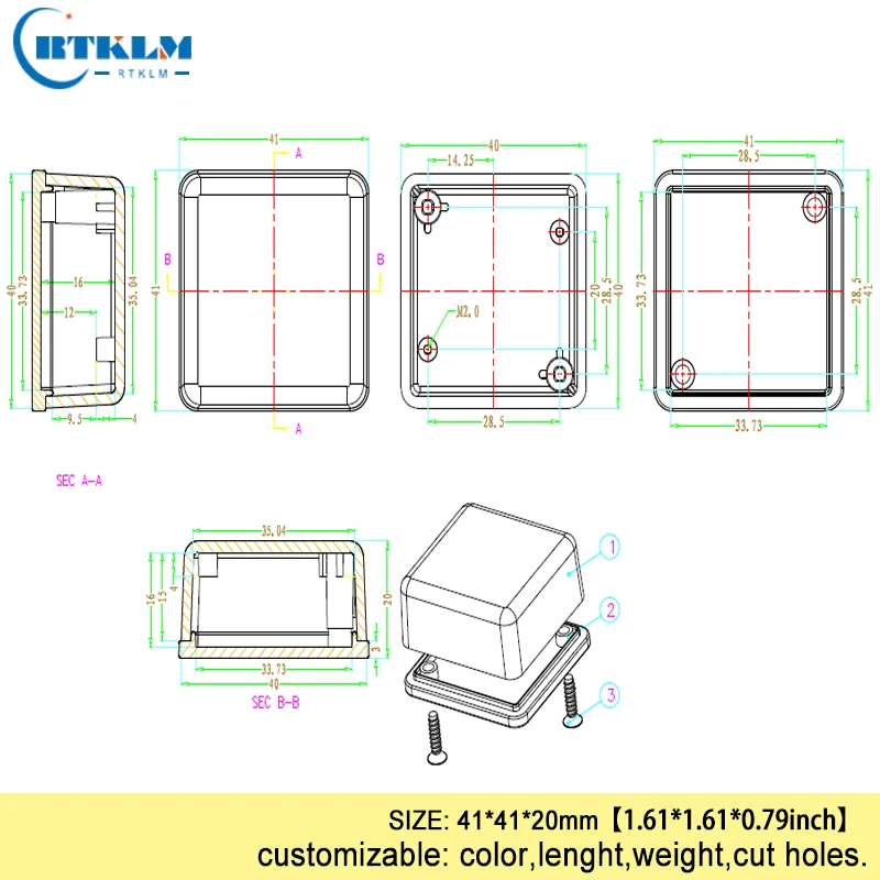 DIY electronic project box circuit board plastic enclosure pcd diy design speaker abs junction box instrument case 41*41*20mm