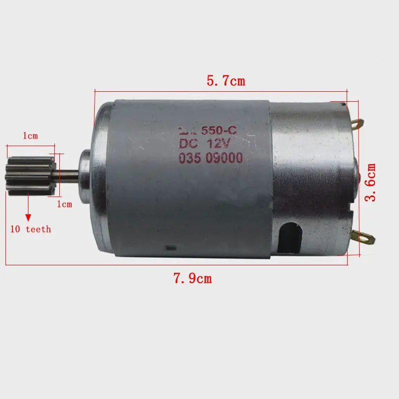 Silnik prądu stałego 12V silnik do elektrycznego tricyklu dla dzieci 550, zabawkowy samochód dla dzieci 550 12V 9000 obr./min silnik z zębami gear10